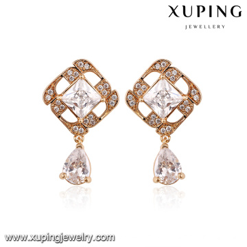 93472 Wholesale luxury ladies jewelry noble style square add water drop shaped eardrop